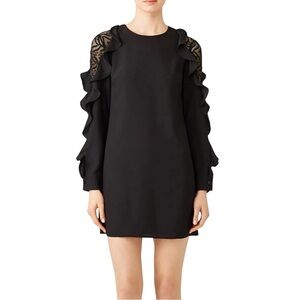 Wish The Label Vera Mini Sheath Dress In Black Lace Ruffle Long Sleeves Sz S